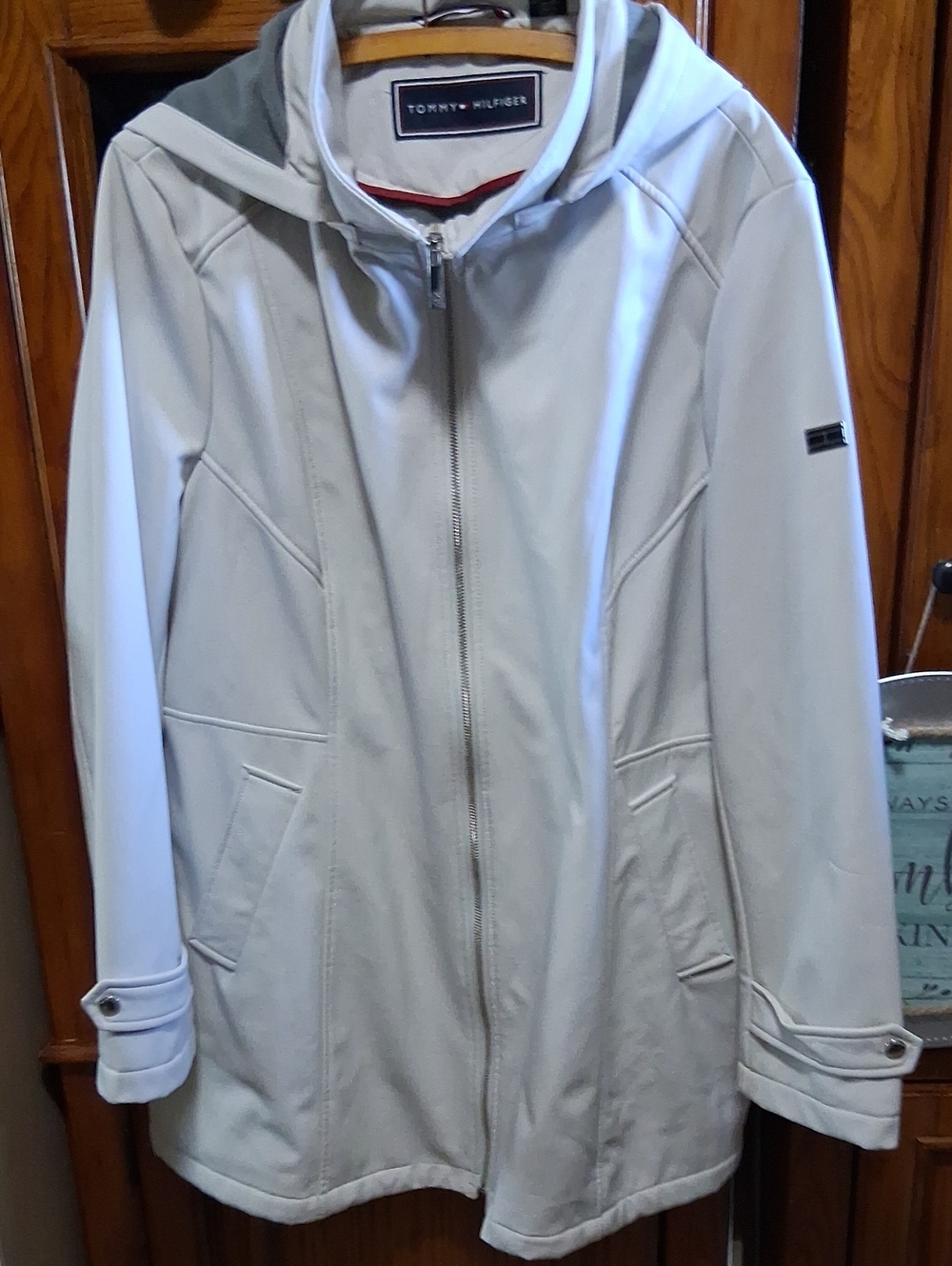 Tommy Hilfiger Women's Light Gray Hooded Trench Coat